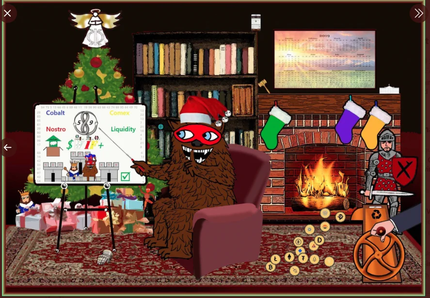Cryptic BearableGuy artwork with a bear, XRP symbols and a board of riddles
